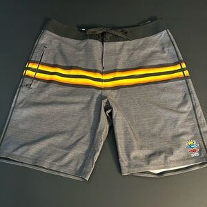 Rip Curl Gray Board Shorts with Yellow and Orange Stripes Men’s 33